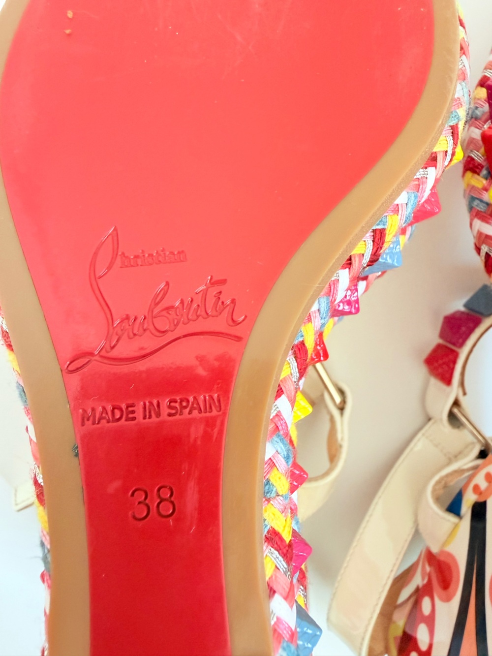 Christian Louboutin Pyraclou 110 Toile Bengale Multicolor Platform Wedge EU 38 - Picture 9 of 10
